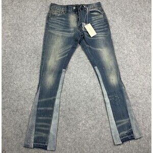 MNML B133 Flare Denim Jeans Mens 29 Distressed Patchwork Thrashed Grunge NEW*